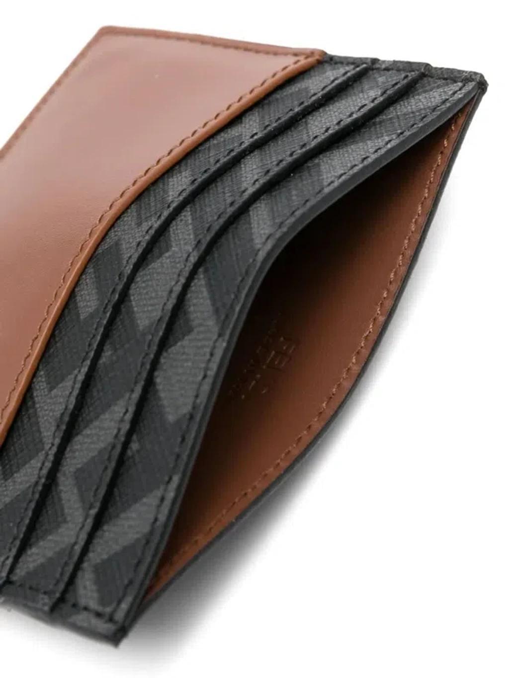 FENDI Leather And Ff Canvas Squared Card Holder In Brown Product Image