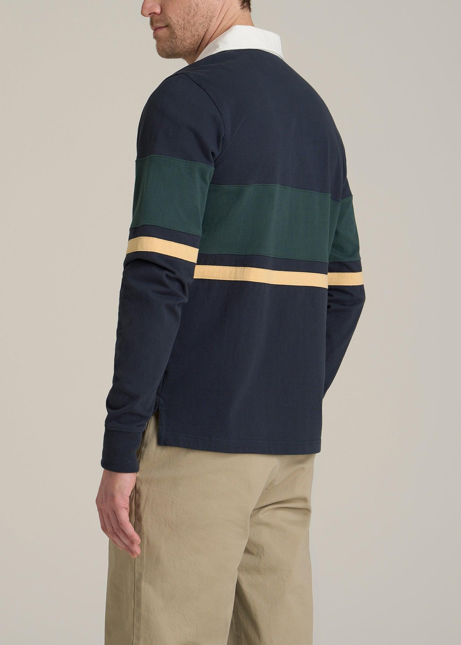Rugby Long Sleeve Shirt for Tall Men in Navy Multi Product Image