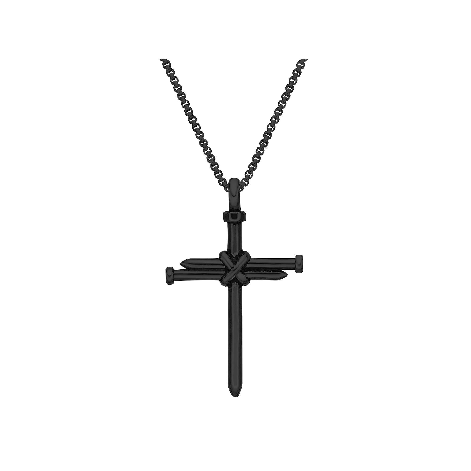 Men's LYNX Stainless Steel Nail Cross Pendant, Size: 24", Black Ion Plated Product Image