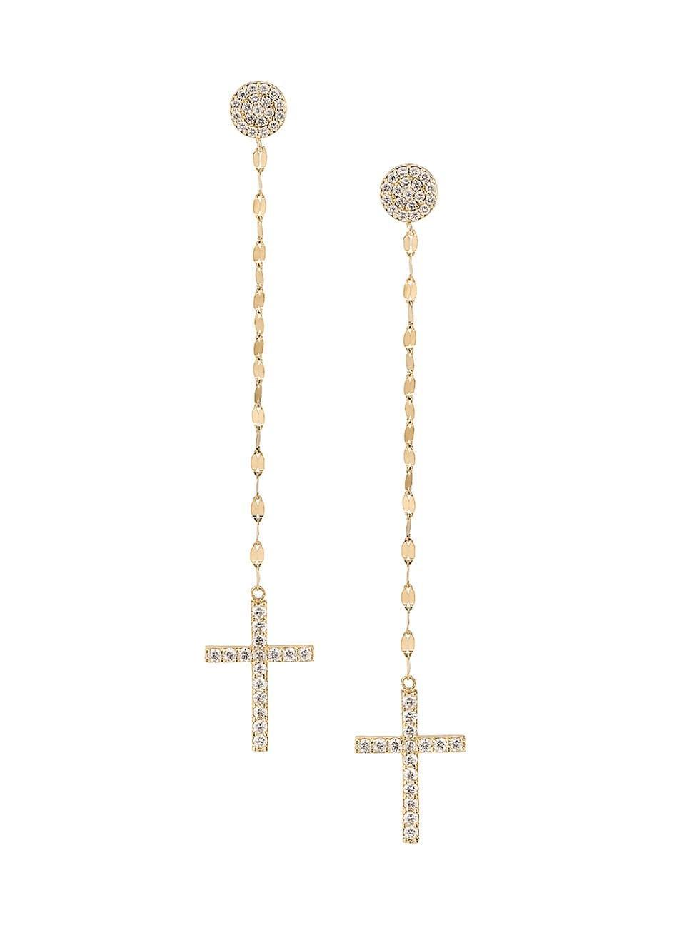 Womens Flawless 14K Yellow Gold & 1.02 TCW Diamond Linear Cross Earrings Product Image