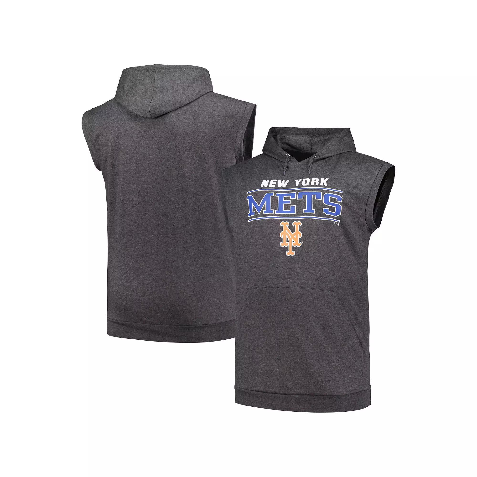 Men's Profile Heather Charcoal New York Mets Big & Tall Muscle Sleeveless Pullover Hoodie, Size: 4XB Product Image