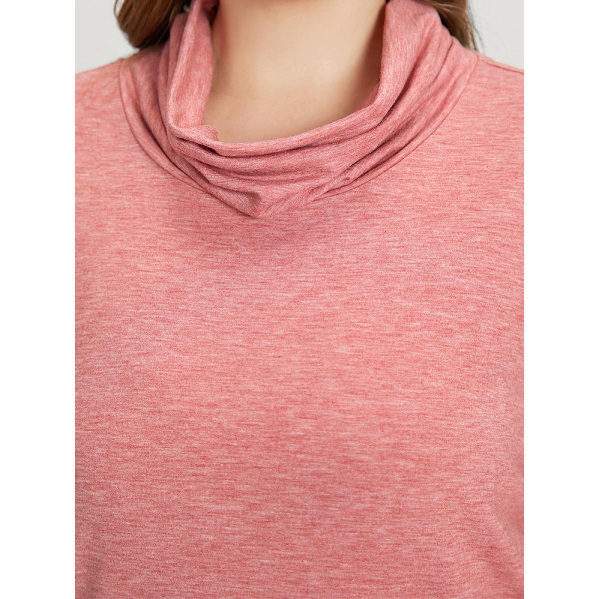 Plus Size Plain Heather Turtleneck Pocket Button Detail Sweatshirt Women Russet Casual Printed Turtleneck Dailywear Sweatshirts BloomChic 14-16/1X Product Image