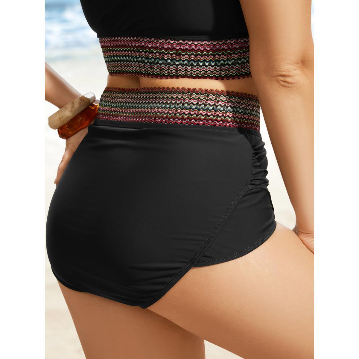 Plus Size Woven Ribbon Gathered High Rise Swim Bottom Women's Swimwear Black Beach Woven ribbon&lace trim High stretch Skinny High Rise Curve Swim Bottoms BloomChic 18-20/2X Product Image