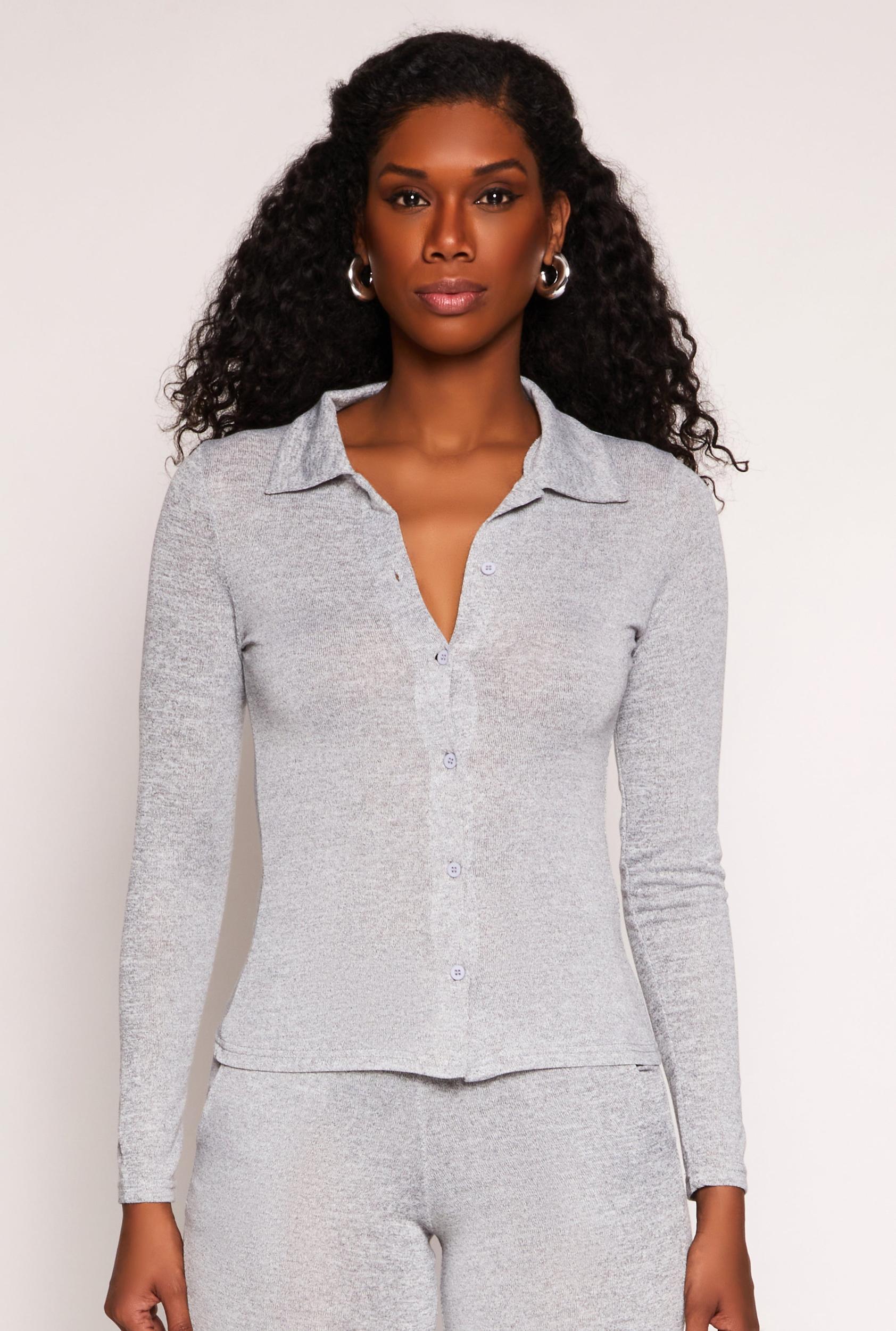 Womens Daisy Button Front Long Sleeve Shirt Product Image