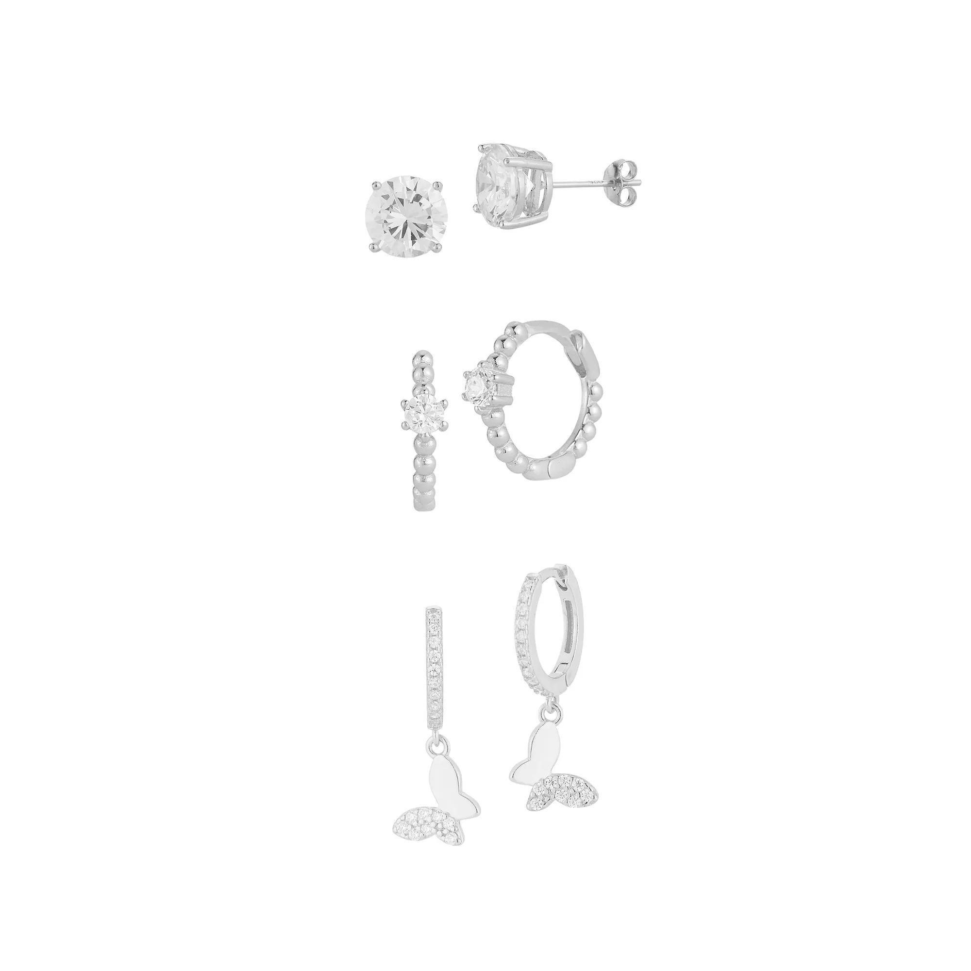 Sunkissed Sterling Cubic Zirconia Triple Earring Set, Women's, Silver Tone Product Image