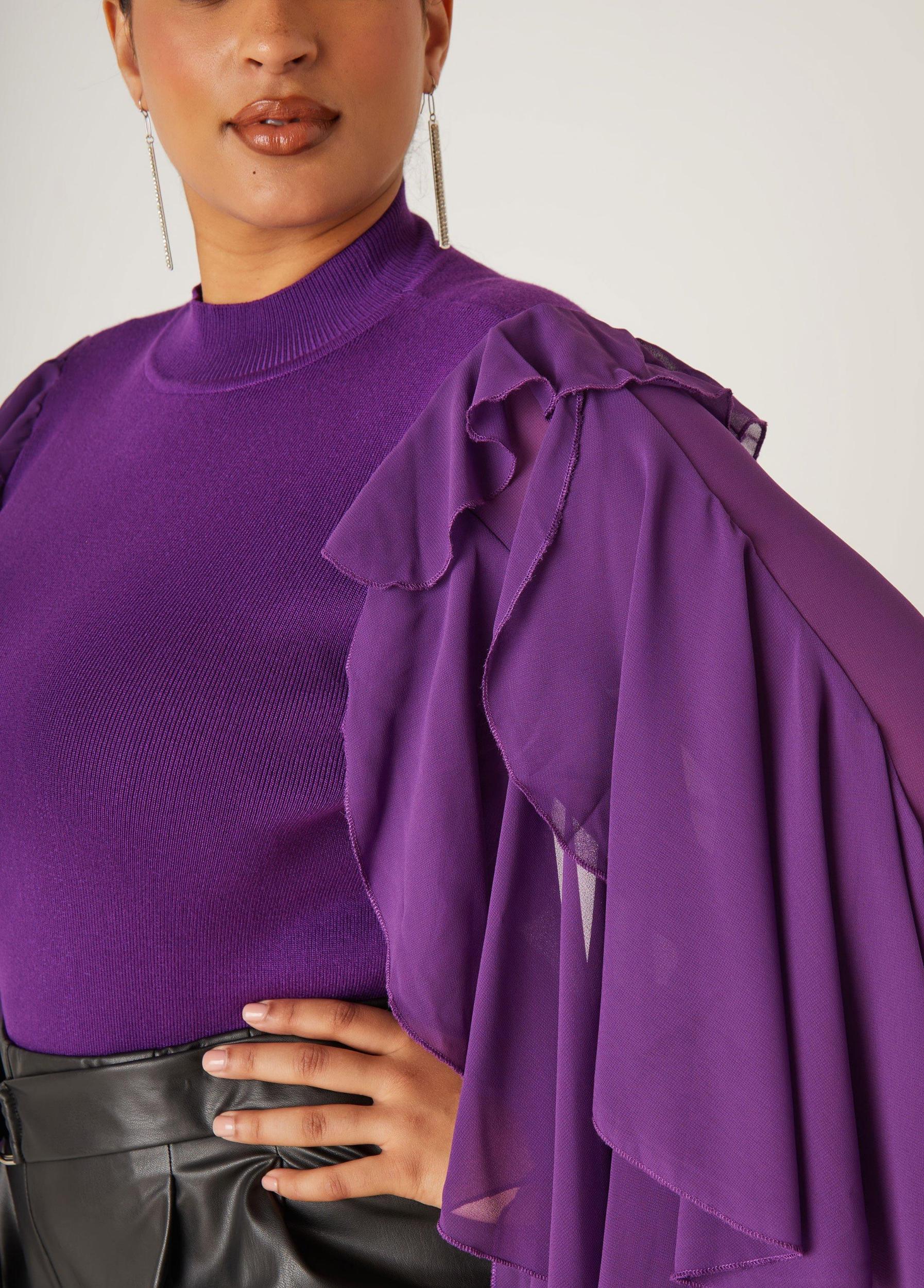 Plus Size Ruffled Organza Sleeved Sweater Ashley Stewart Product Image