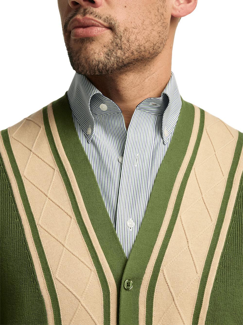 Cotton Button Front Cardigan Sweater - Green Product Image