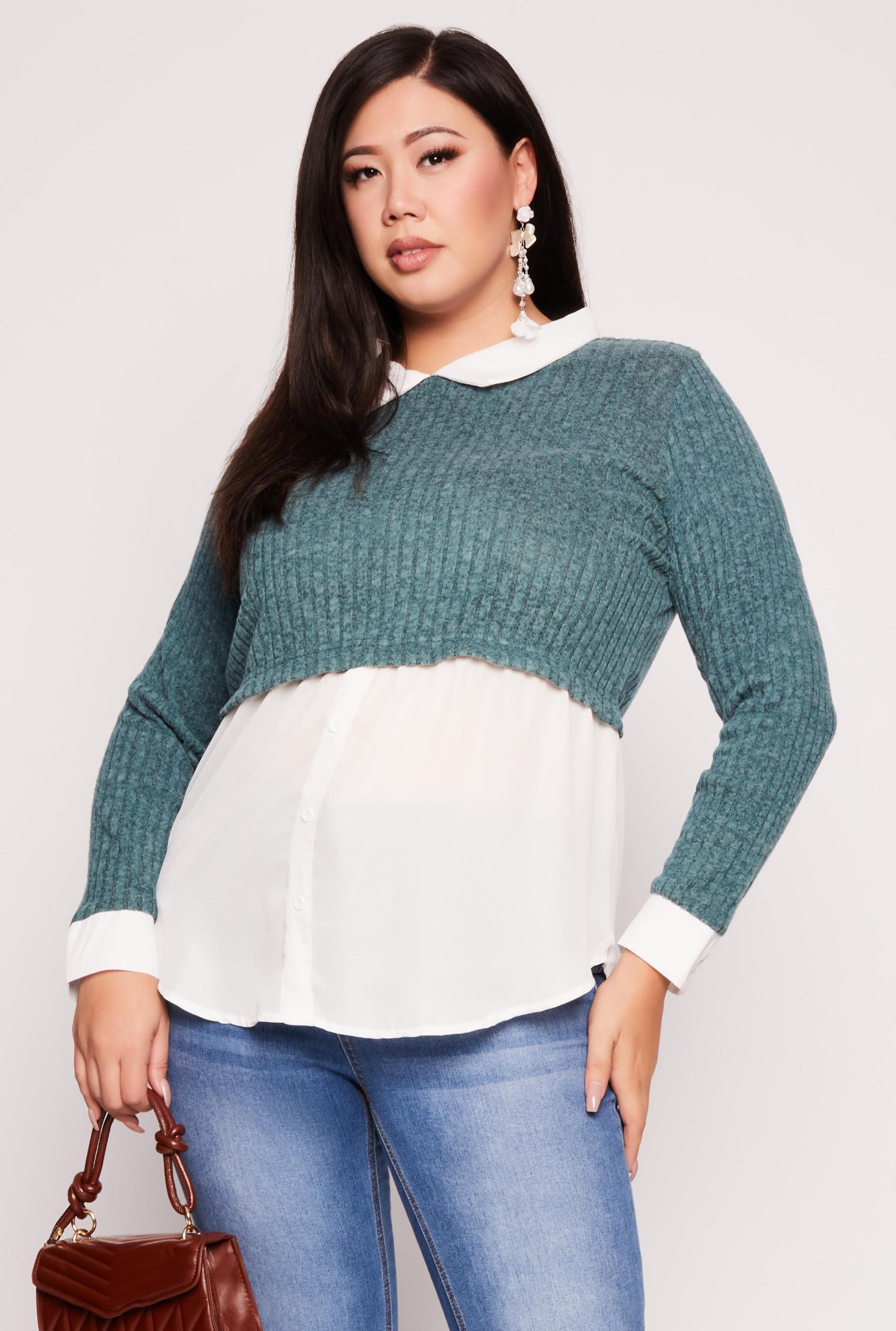 Womens Plus Size Brushed Rib Knit Sweater Blouse Product Image