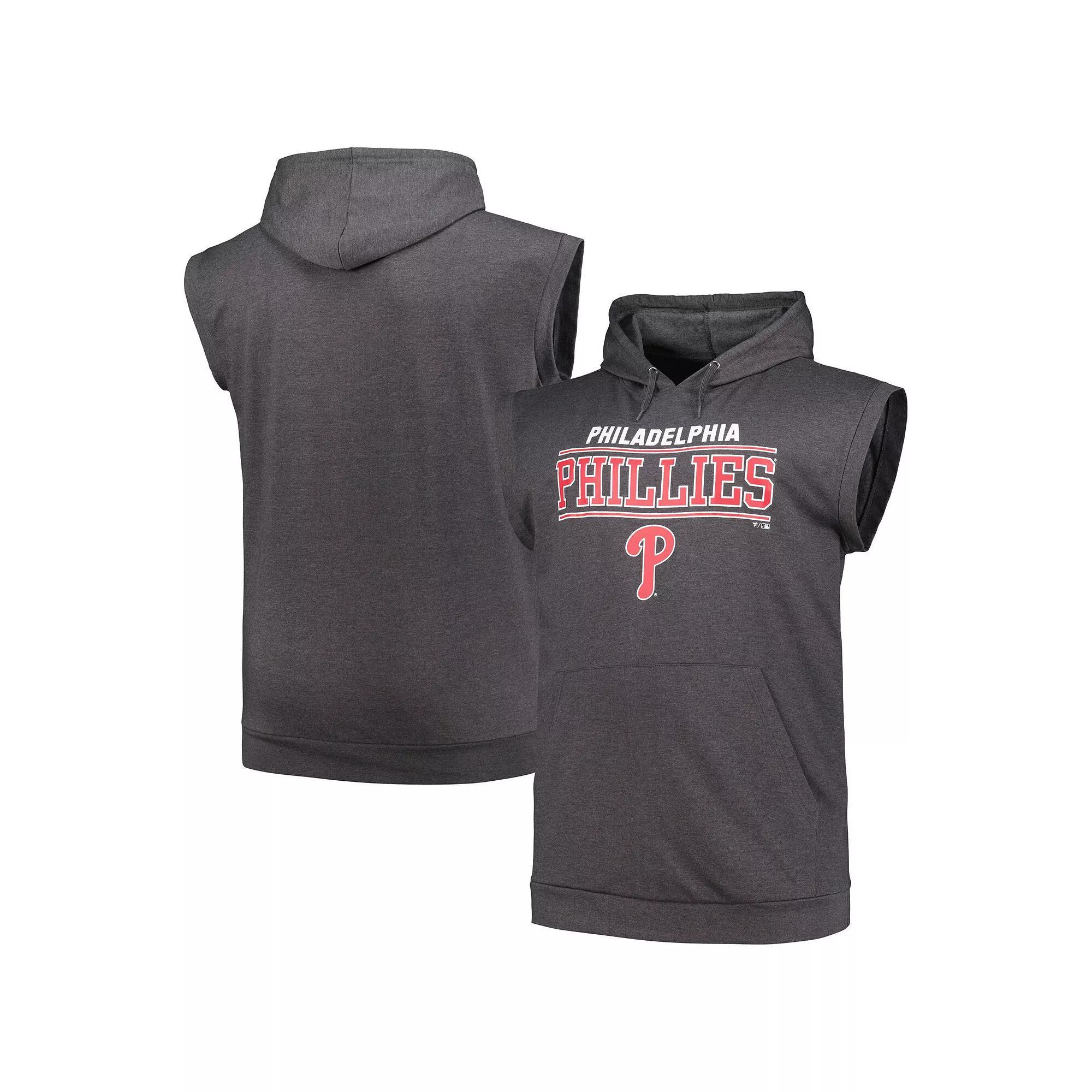 Men's Profile Heather Charcoal Philadelphia Phillies Big & Tall Muscle Sleeveless Pullover Hoodie, Size: 2XLT Product Image