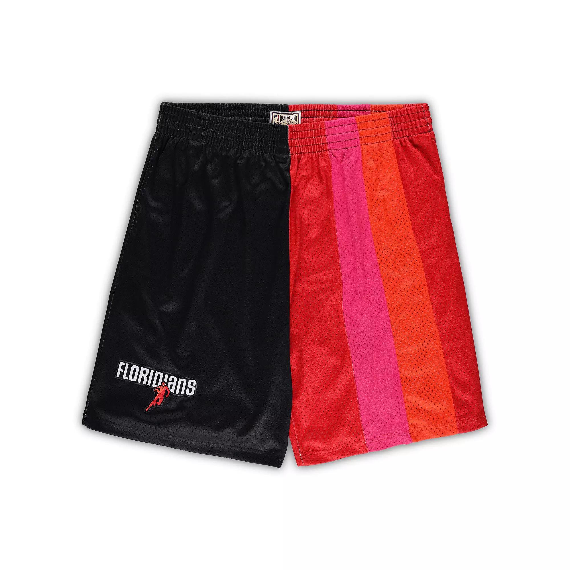 Men's Mitchell & Ness Black/Red Miami Heat Big & Tall Hardwood Classics Split Swingman Shorts, Size: 4XLT Product Image