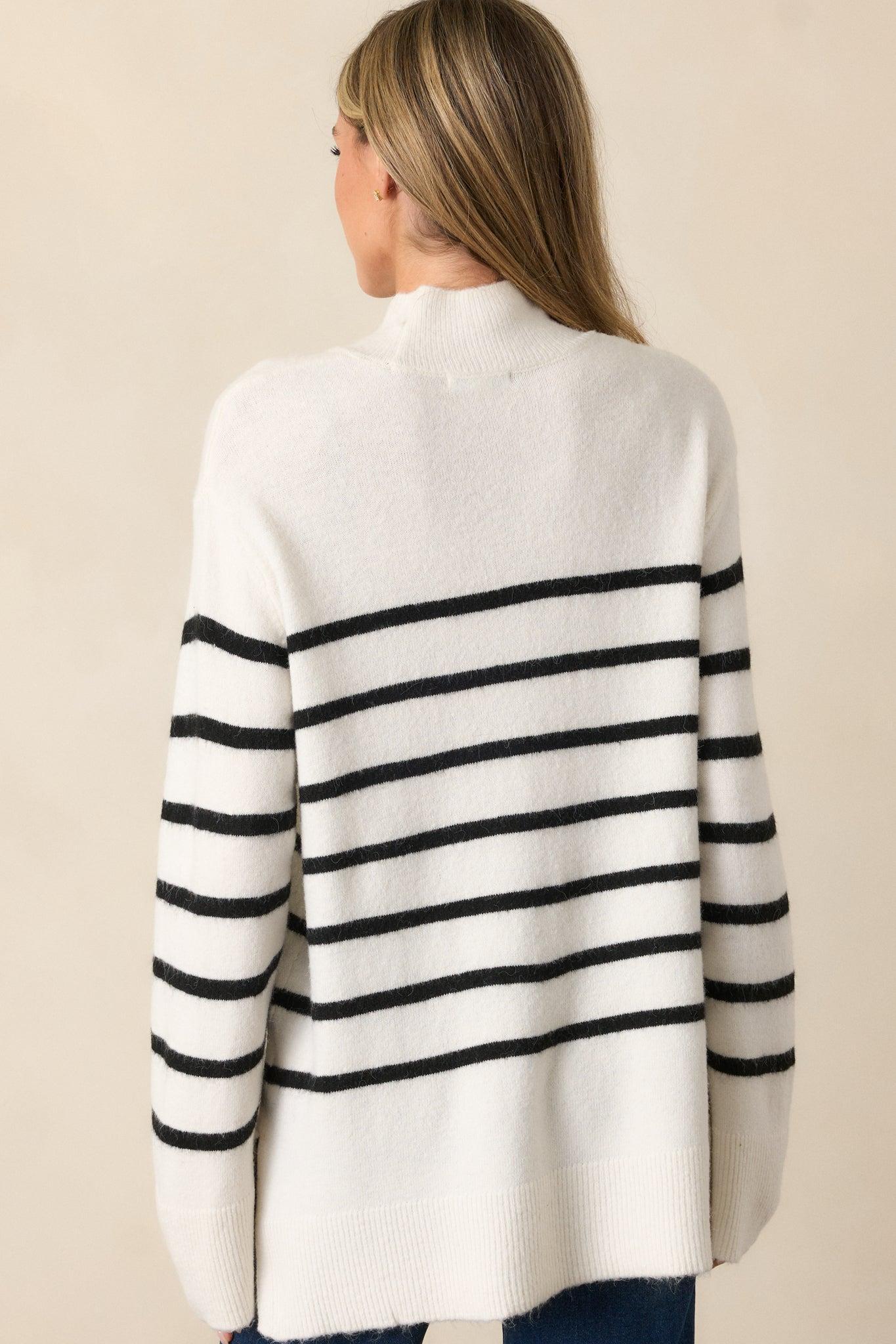 Z Supply Fin Sea Salt Ivory Stripe Turtleneck Sweater Product Image