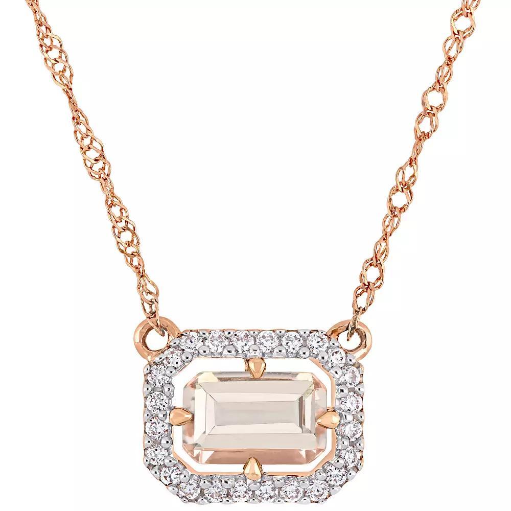 Stella Grace 14k Rose Gold Morganite & 1/10 Carat T.W. Diamond Floating Halo Necklace, Women's, Size: 17" Product Image