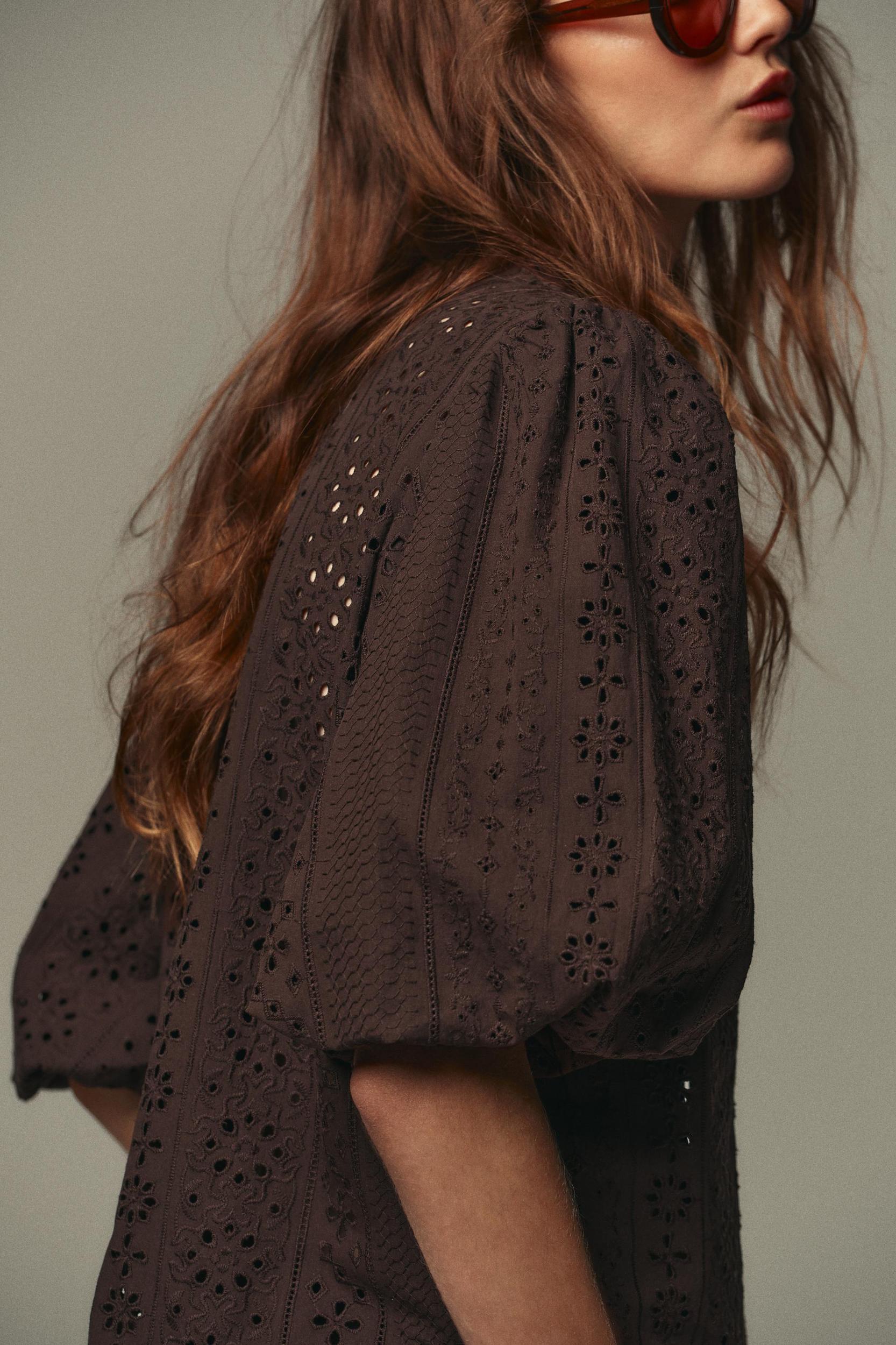 PUFF SLEEVE SHIRT WITH PERFORATED EMBROIDERY Product Image