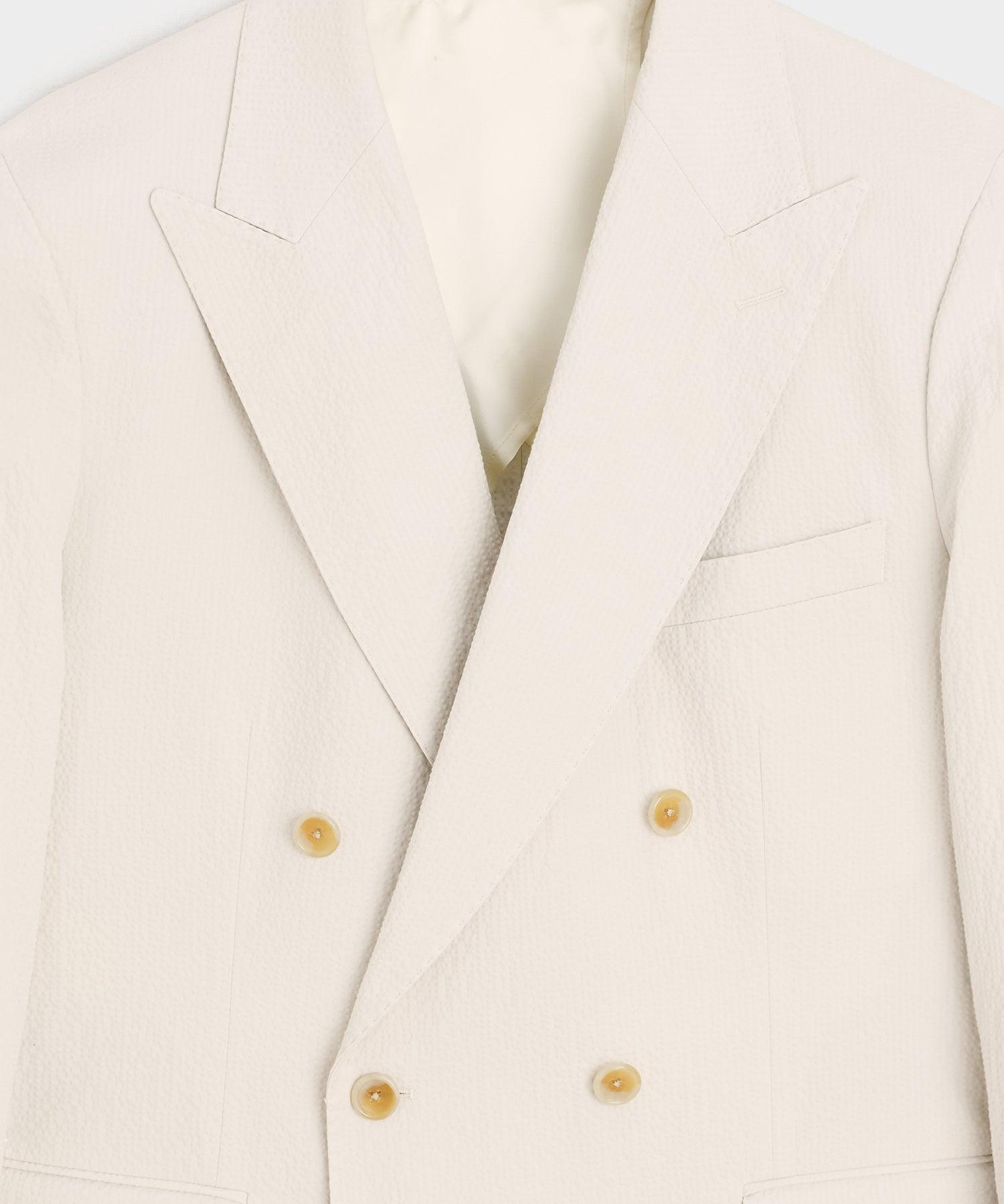 Italian Seersucker Double-Breasted Suit Jacket Product Image