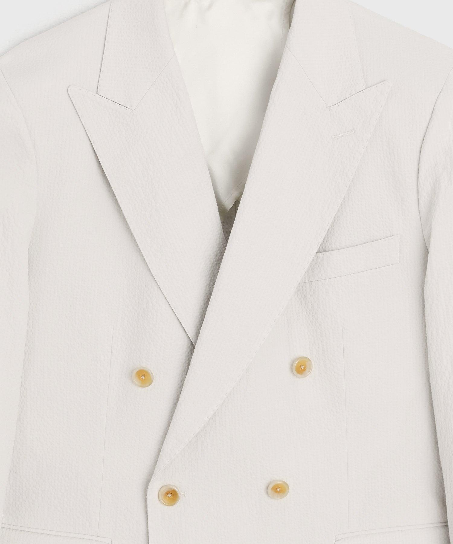 Italian Seersucker Double-Breasted Suit Jacket Product Image