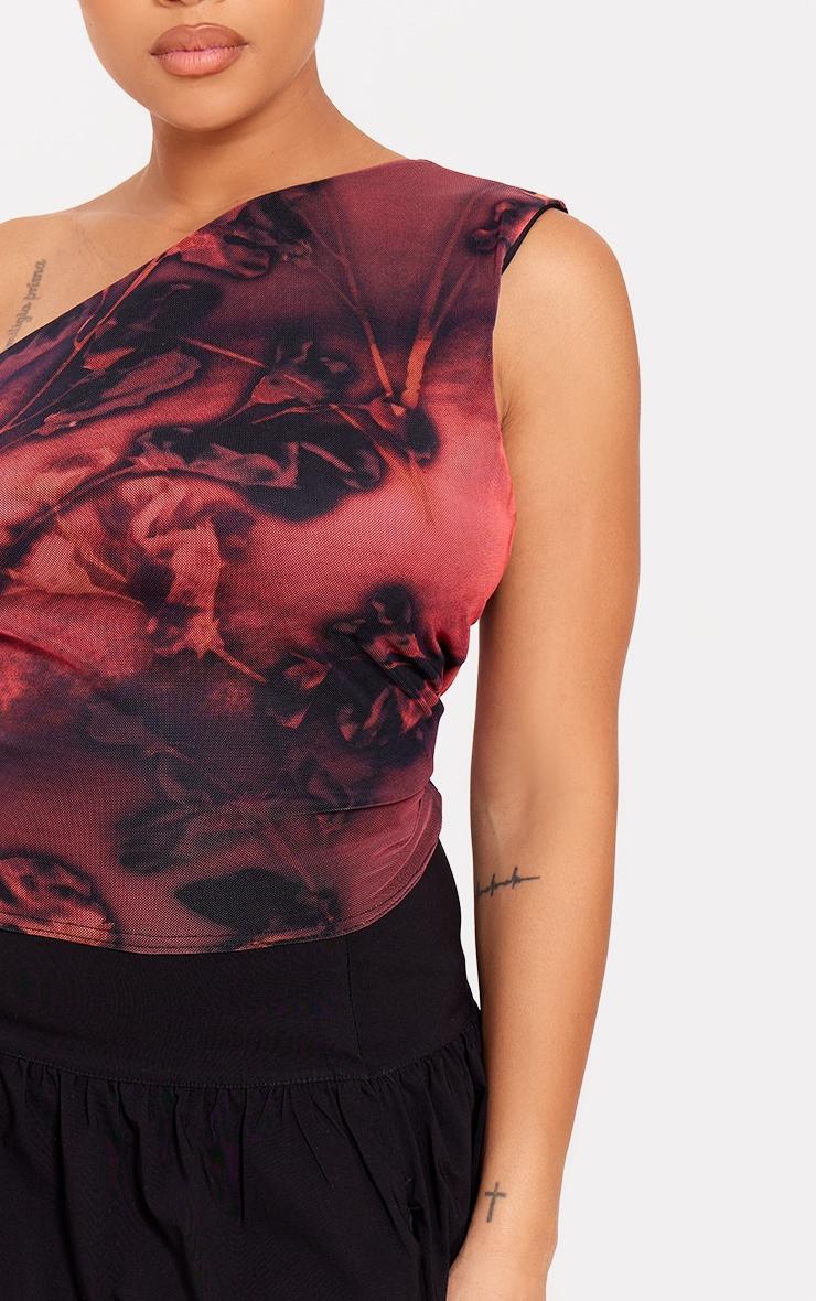  Plus Burgundy Paisley Print Asymmetric Mesh Top Product Image