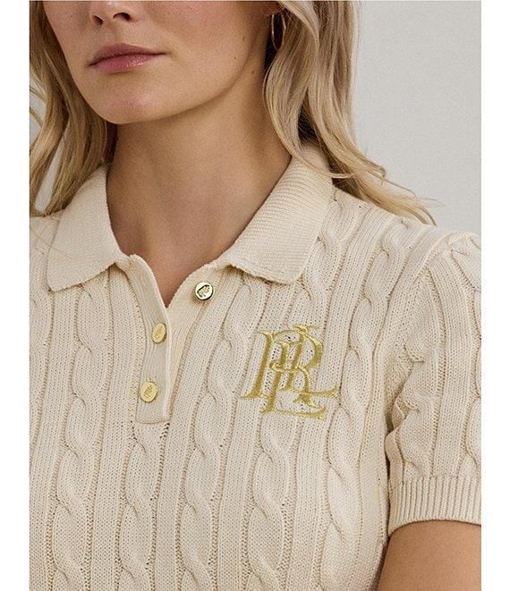Lauren Ralph Lauren Cable Knit Point Collar Short Sleeve Polo Shirt Product Image