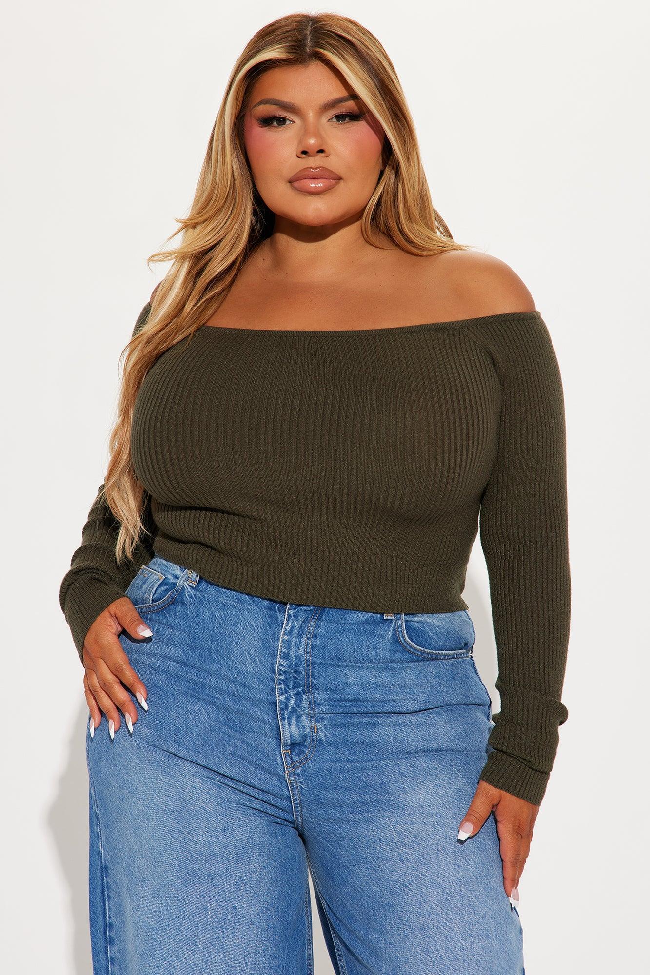 Madisyn Off Shoulder Sweater - Olive Product Image