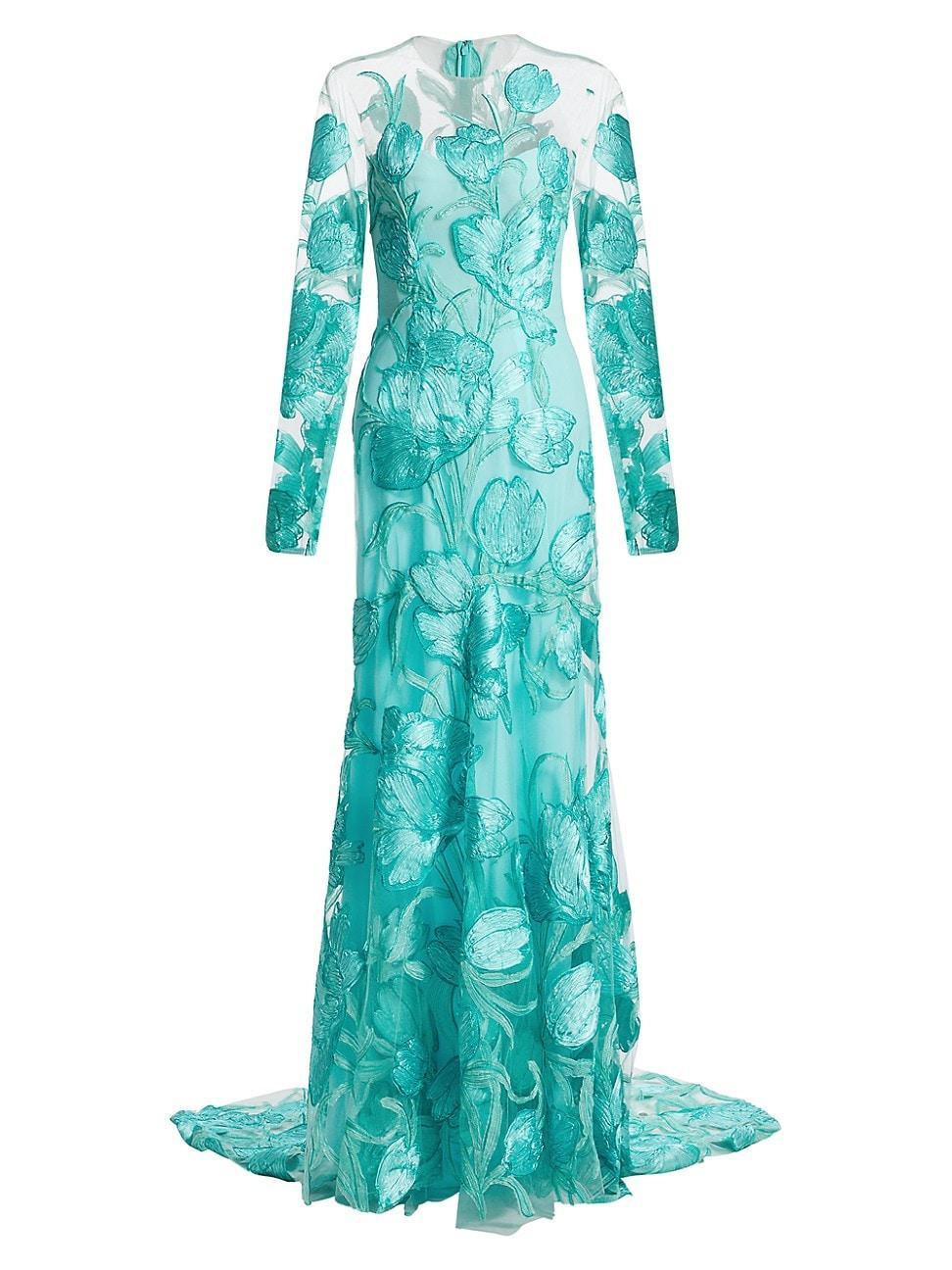 Womens Petal Appliqu Illusion Trumpet Gown Product Image