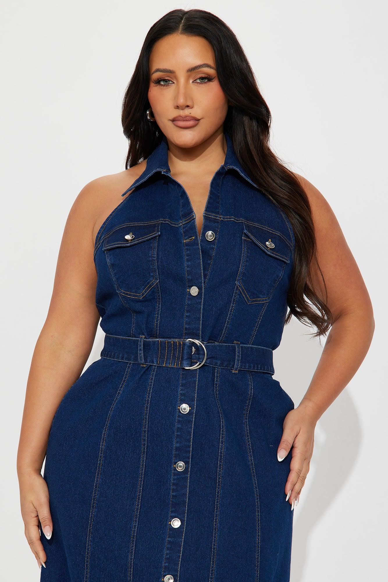 Erika Denim Midi Dress - Dark Wash Product Image