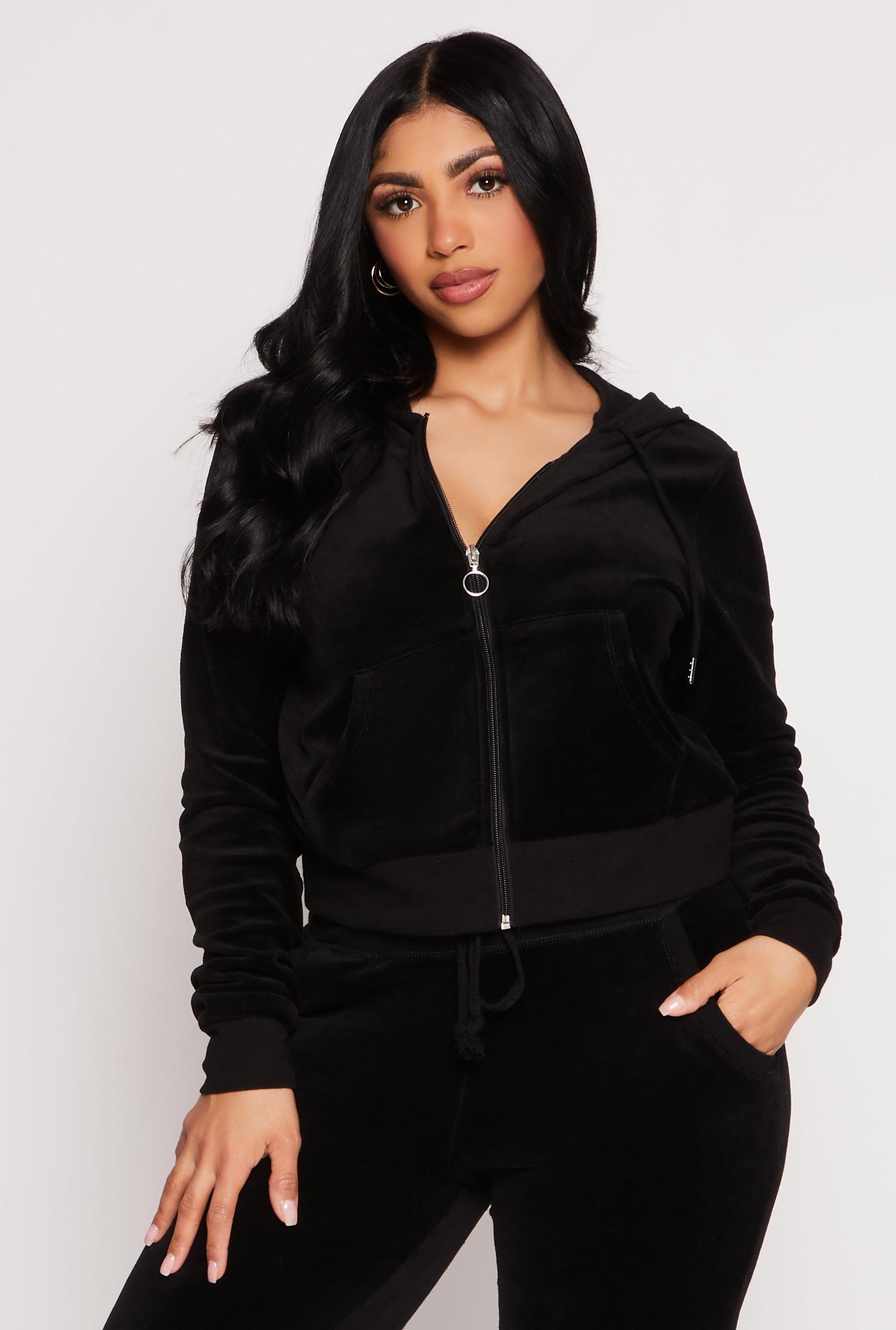 Womens Velour Basic Zip Front Hoodie Product Image