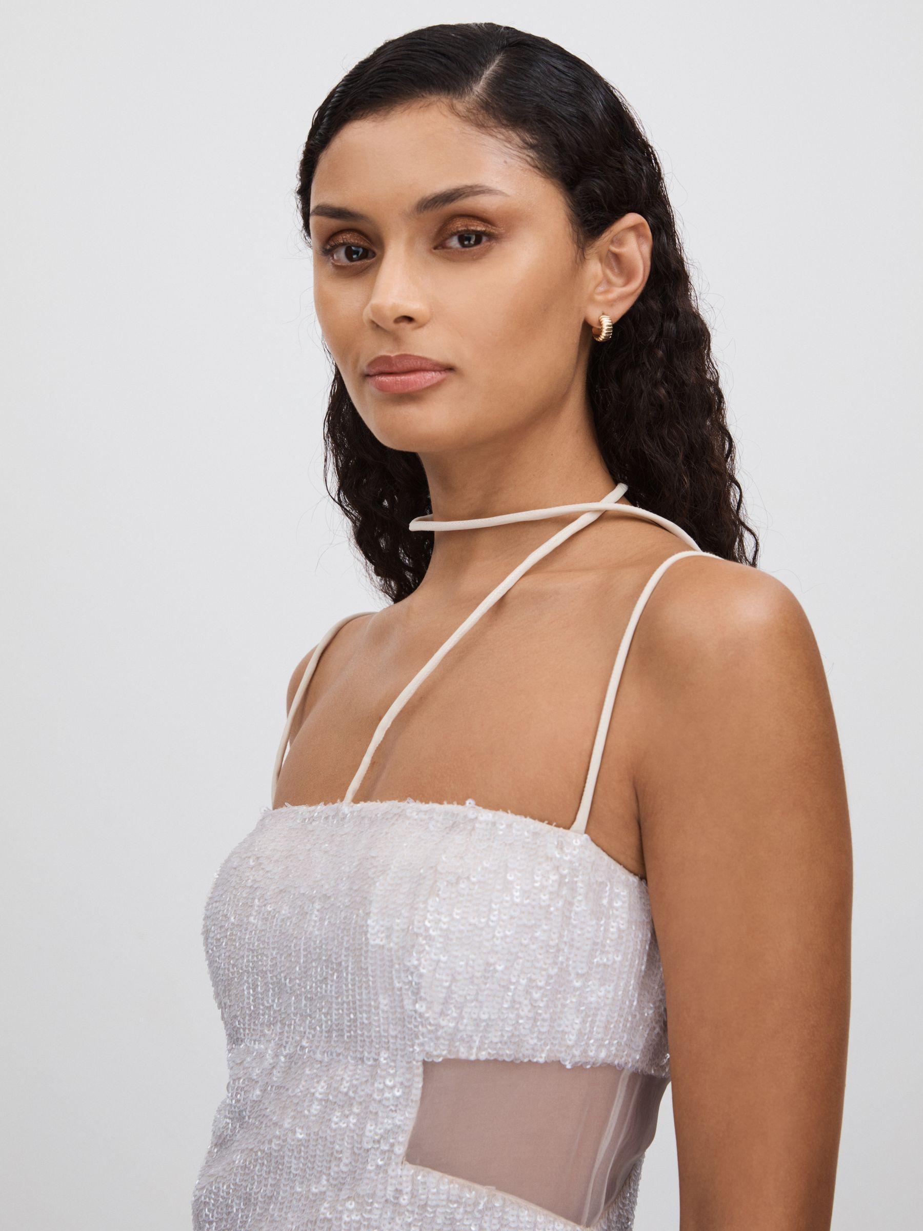 Rachel Gilbert Sequin Cut Out Maxi Dress in White Product Image