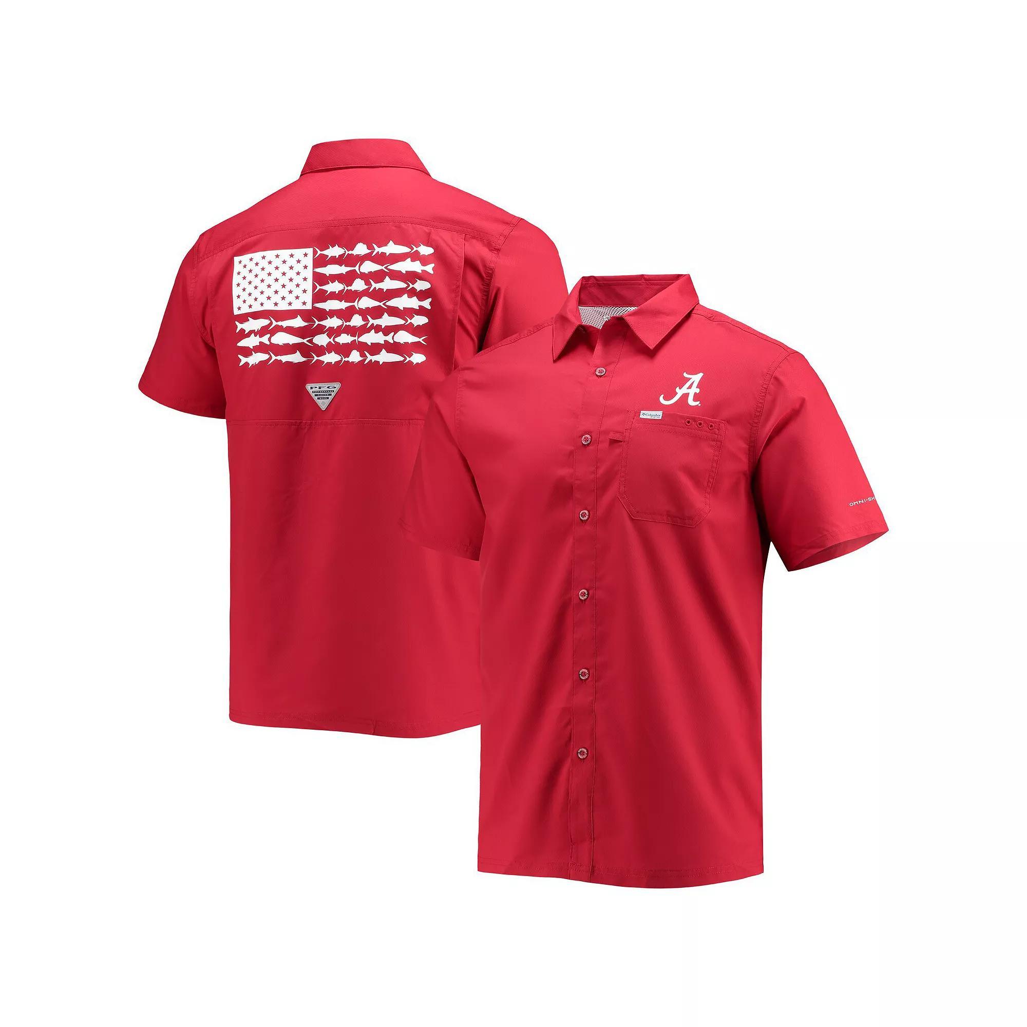 Men's Columbia PFG Crimson Alabama Crimson Tide Slack Tide Camp Button-Up Shirt, Size: Medium, Red Product Image