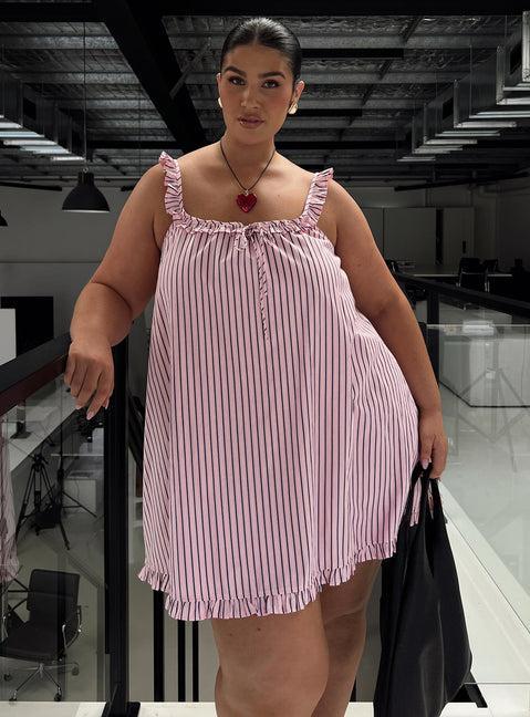 Zalina Babydoll Mini Dress Pink Stripe Curve Product Image