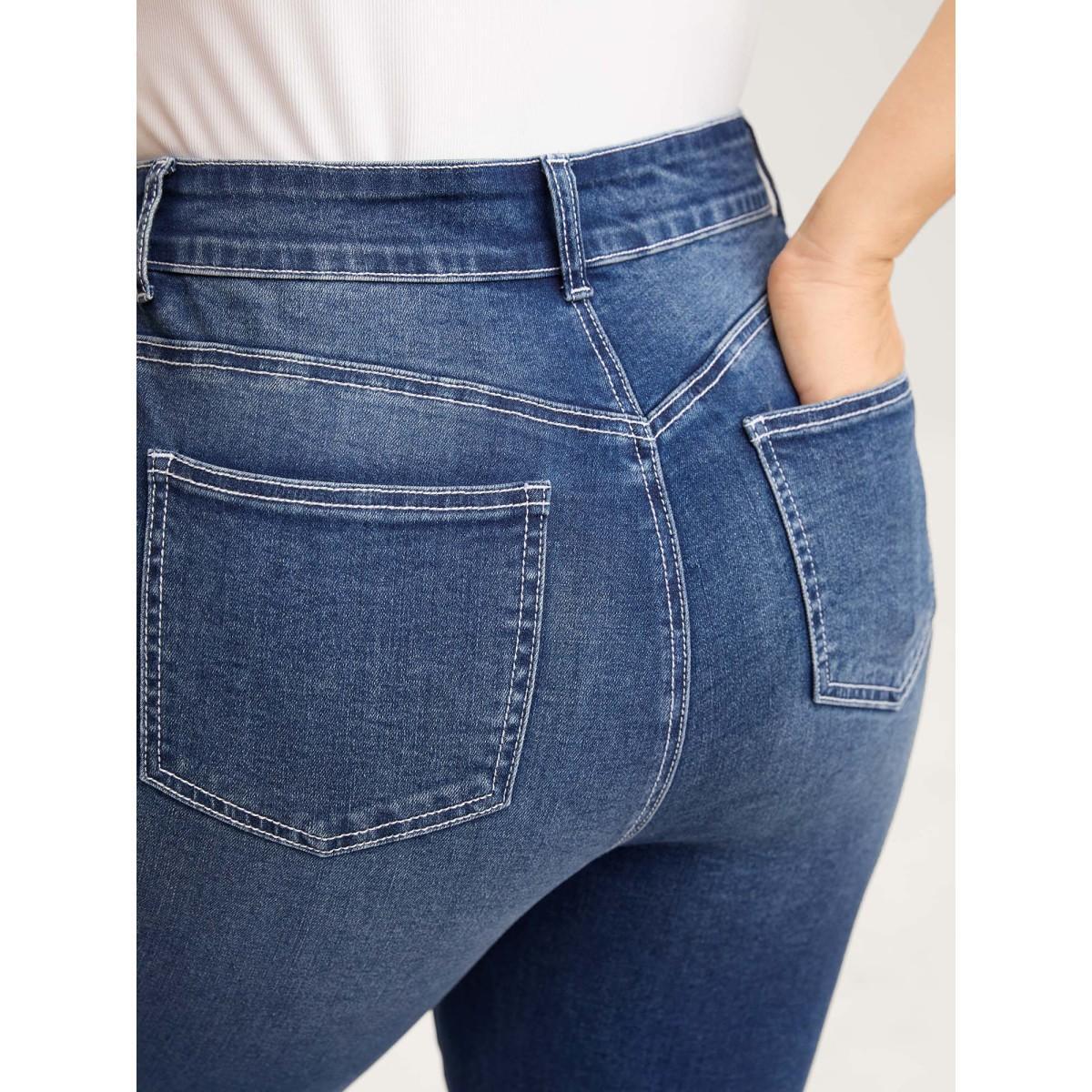 Plus Size Stretchy Booty-Lifting Skinny-Fit Jeans Women Midblue High stretch Slanted pocket Jeans BloomChic 10/M Product Image