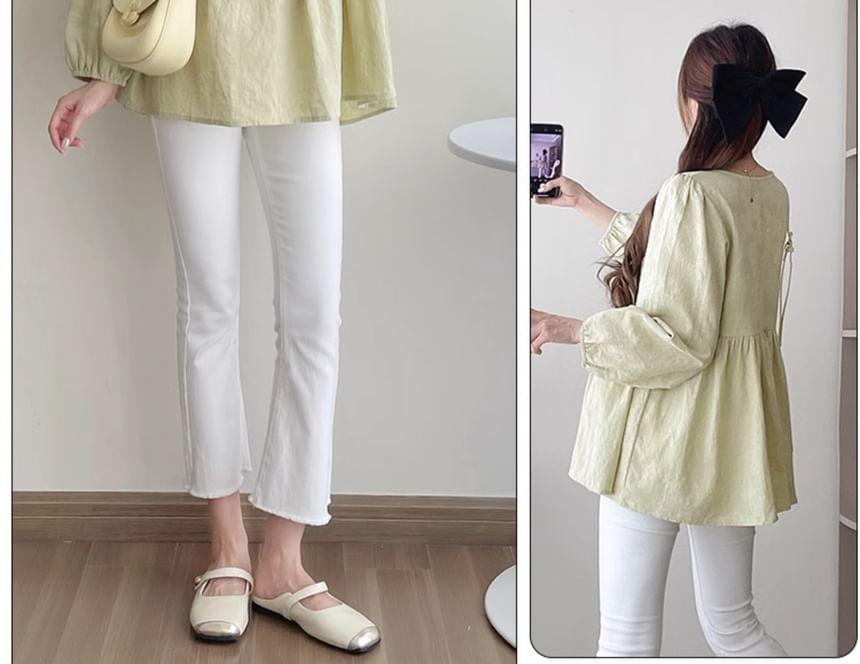Maternity Puff-Sleeve Plain Blouse Product Image
