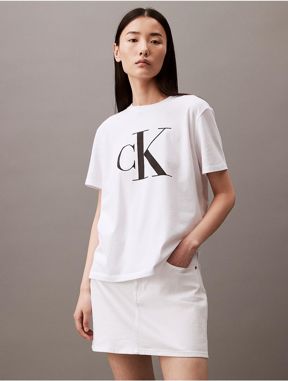 Calvin Klein Womens Monogram Logo Boxy T-Shirt - White Product Image