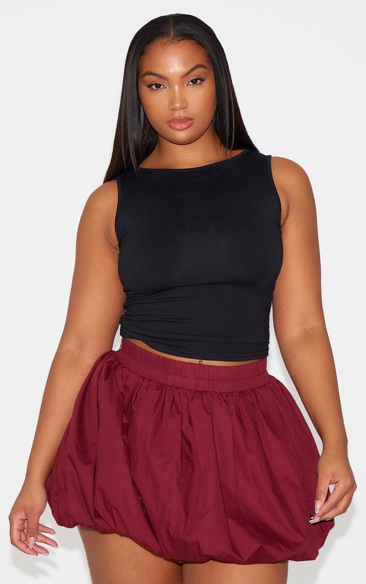 Plus Burgundy Puffball Mini Skirt Product Image