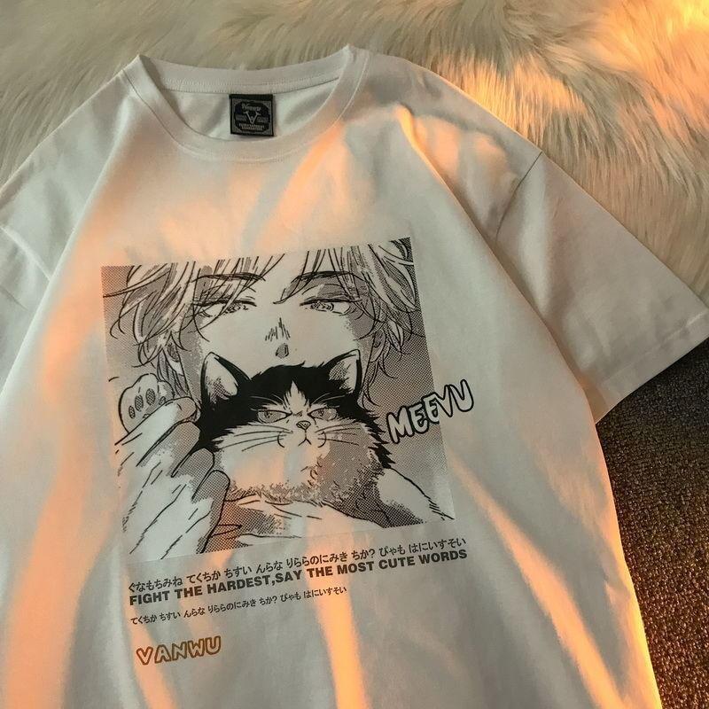 Short-Sleeve Crew Neck Cartoon Print T-Shirt Product Image