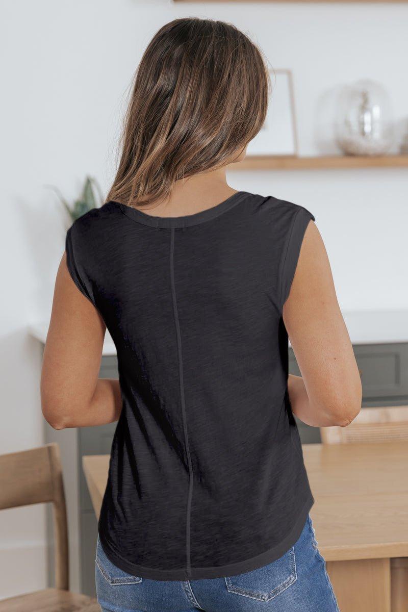 Scoop Neck Cotton Slub Knit Tee - Black Female Product Image