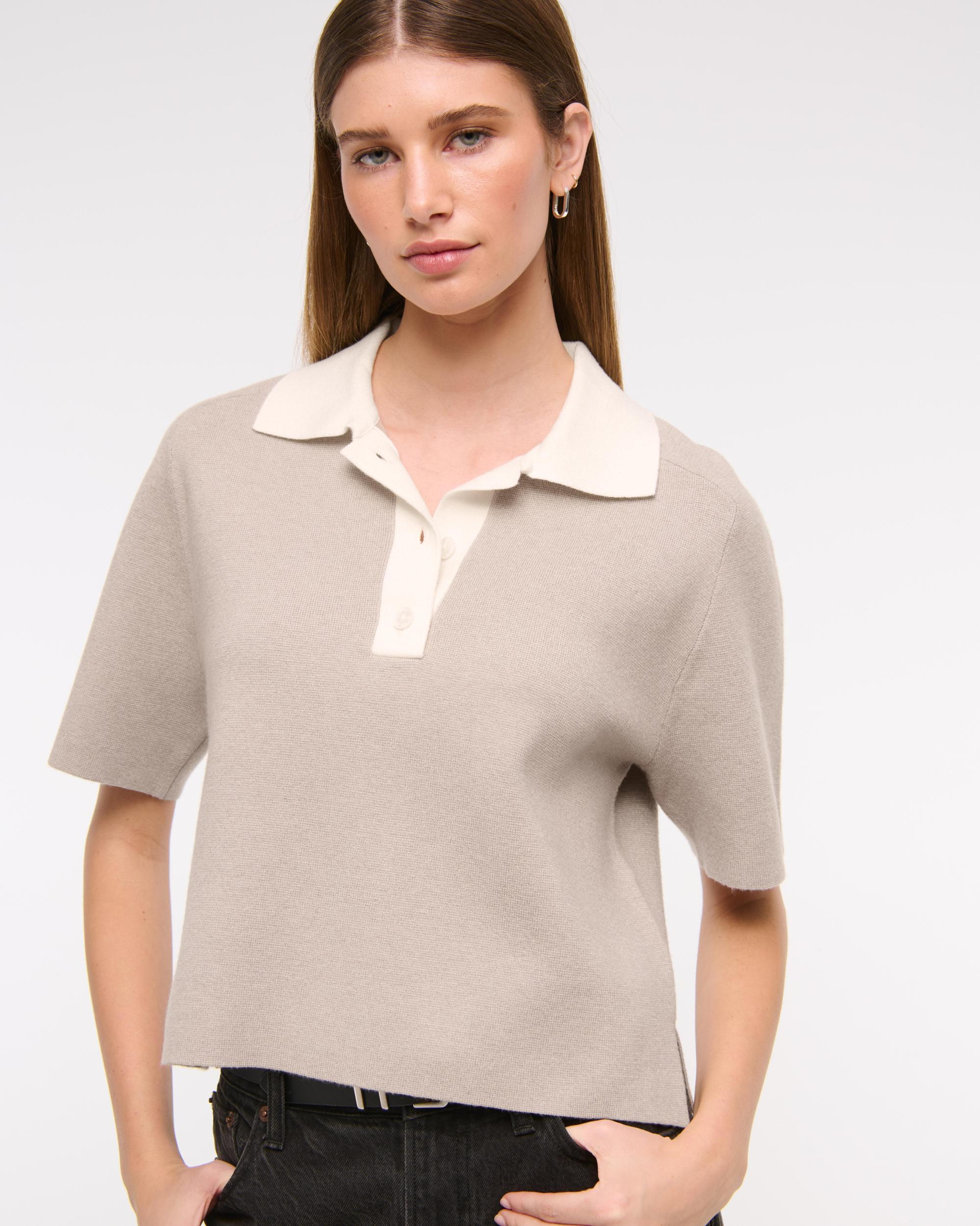 LuxeLoft Short-Sleeve Sweater Polo Product Image