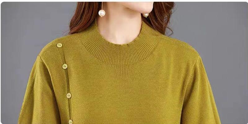 Long-Sleeve Plain Midi Sweater Dress Product Image