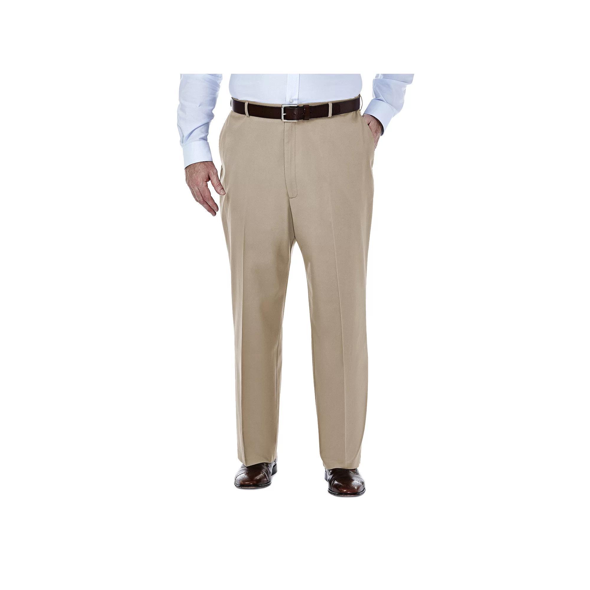 Big & Tall Haggar® Premium Stretch No-Iron Khaki Flat-Front Pants, Men's, Size: 44X30, Dark Blue Product Image