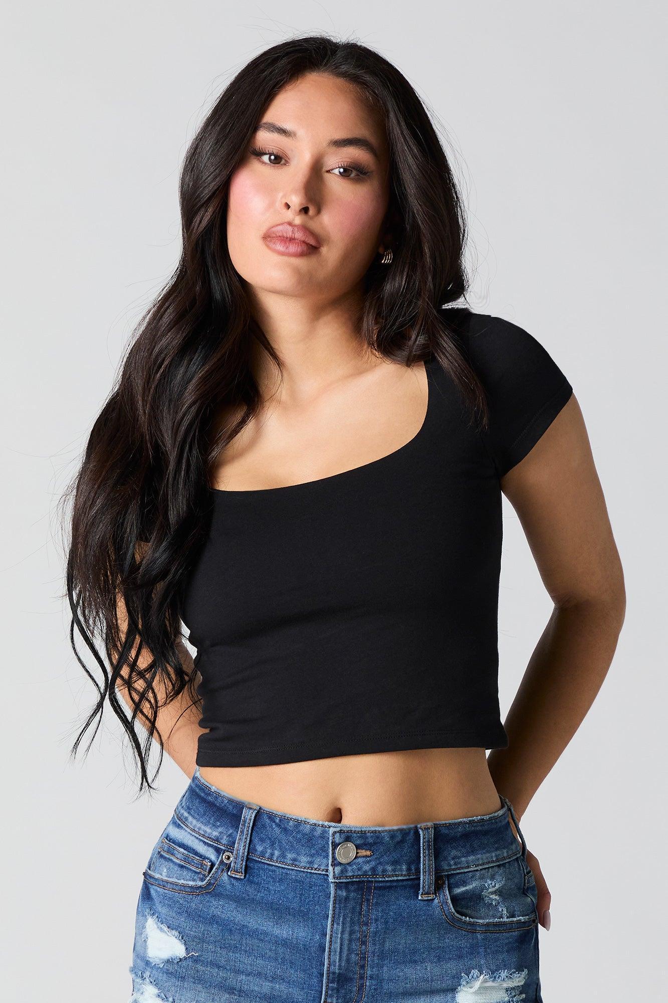 Square Neck Short Sleeve Crop Top Female Product Image