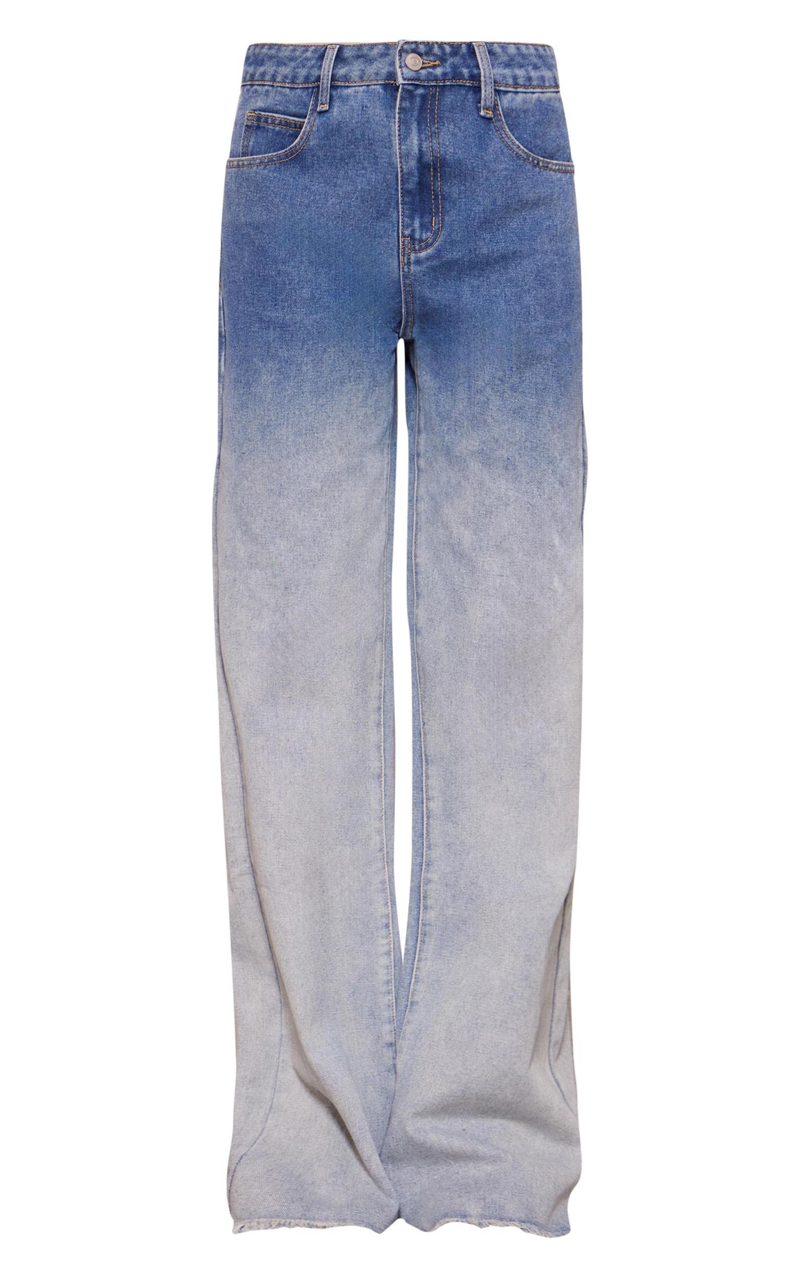 Tall Light Blue Wash Low Rise Frayed Hem Wide Leg Jeans Product Image