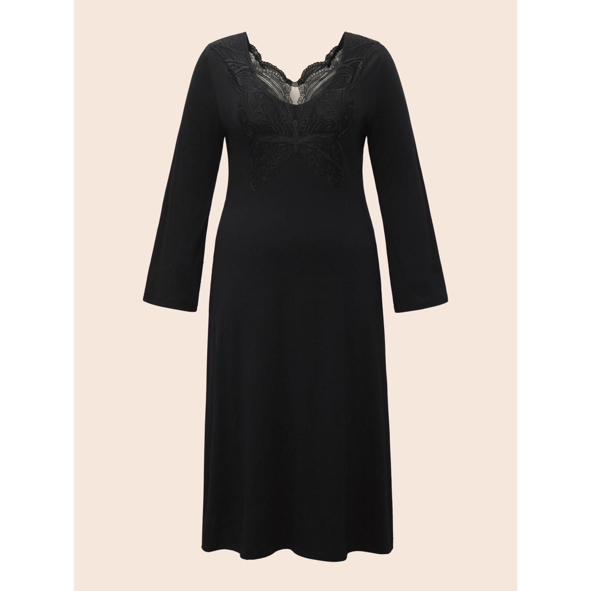 Plus Size Soft Butterfly Cutout Mesh Maxi Dress Black Women Cocktail Texture Party Curvy Bloomchic 28/5X Product Image