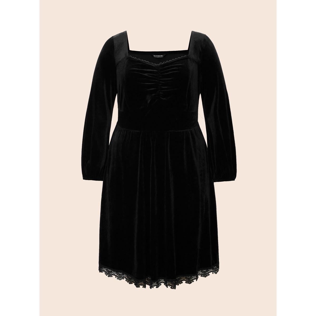 Plus Size Spellbound Velvet Sweetheart Neckline Midi Dress Black Women Cocktail Woven ribbon&lace trim Party Curvy Bloomchic 26/4X Product Image