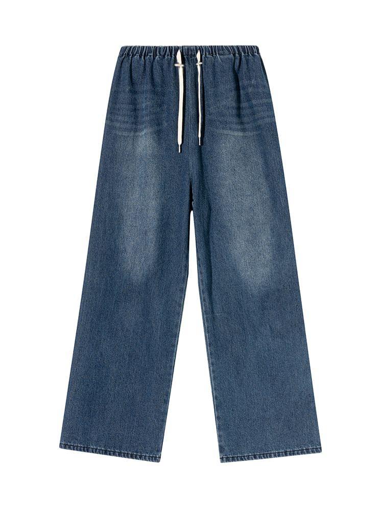Maternity Drawstring Waist Washed Wide Leg Jeans Product Image