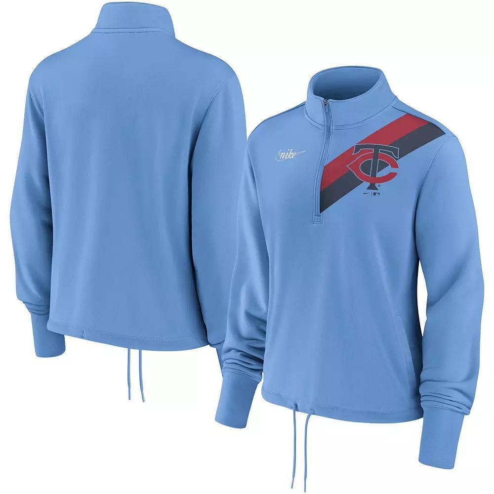 Women's Nike Light Blue Minnesota Twins 1965 Cooperstown Collection Rewind Stripe Performance Half-Zip Pullover, Size: Medium Product Image