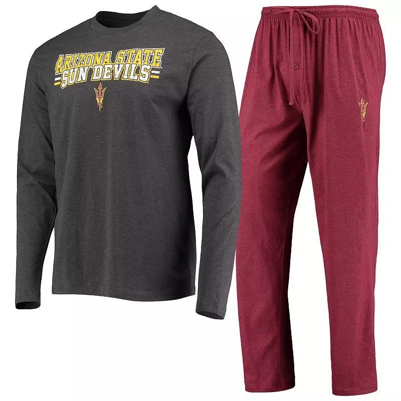 Men's Concepts Sport Maroon/Heathered Charcoal Arizona State Sun Devils Meter Long Sleeve T-Shirt & Pants Sleep Set, Size: Small Product Image