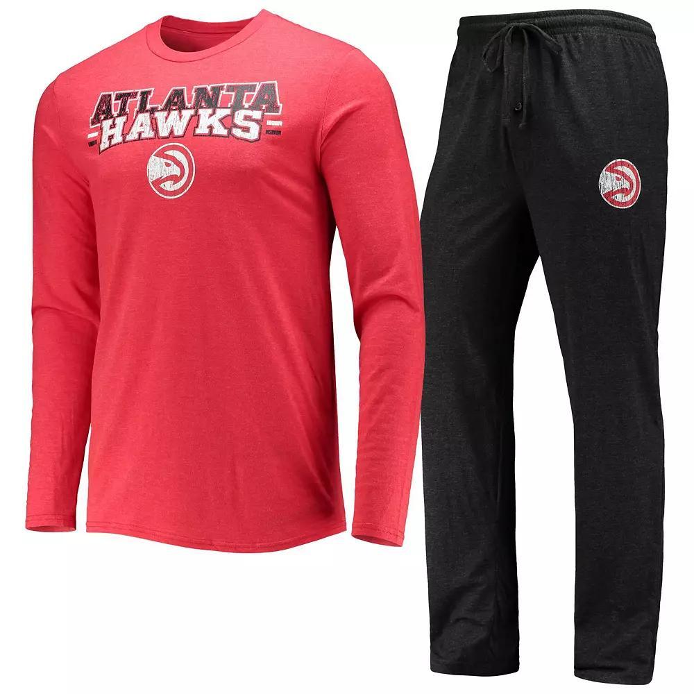 Men's Concepts Sport Black/Red Atlanta Hawks Long Sleeve T-Shirt & Pants Sleep Set, Size: Medium Product Image
