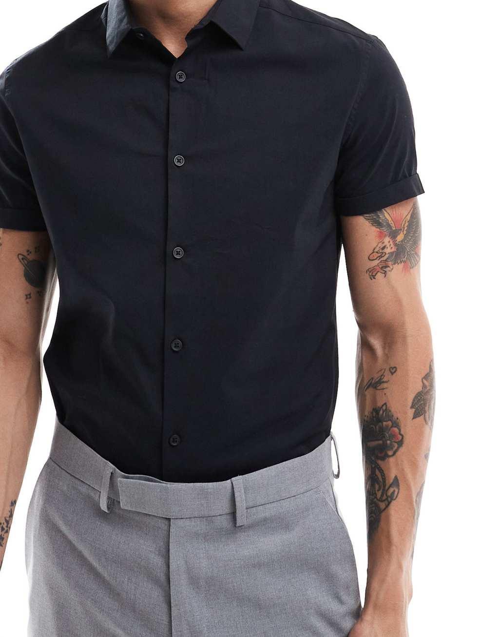 ASOS DESIGN 2 pack skinny fit work shirt in white and black  Product Image