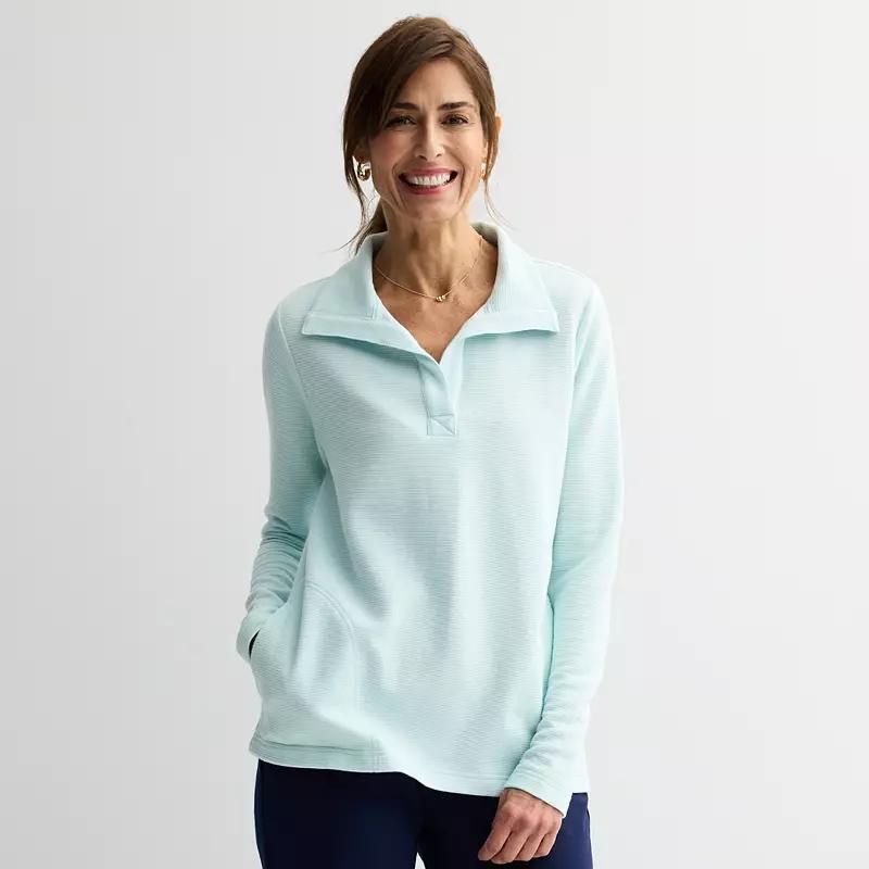 Petite Croft & Barrow Open Collar Pullover, Womens Blue Tint Product Image