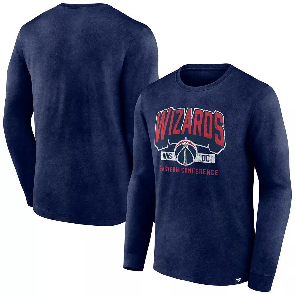 Men's Fanatics Branded Heather Navy Washington Wizards Front Court Press Snow Wash Long Sleeve T-Shirt, Size: 2XL, Wiz Blue Product Image