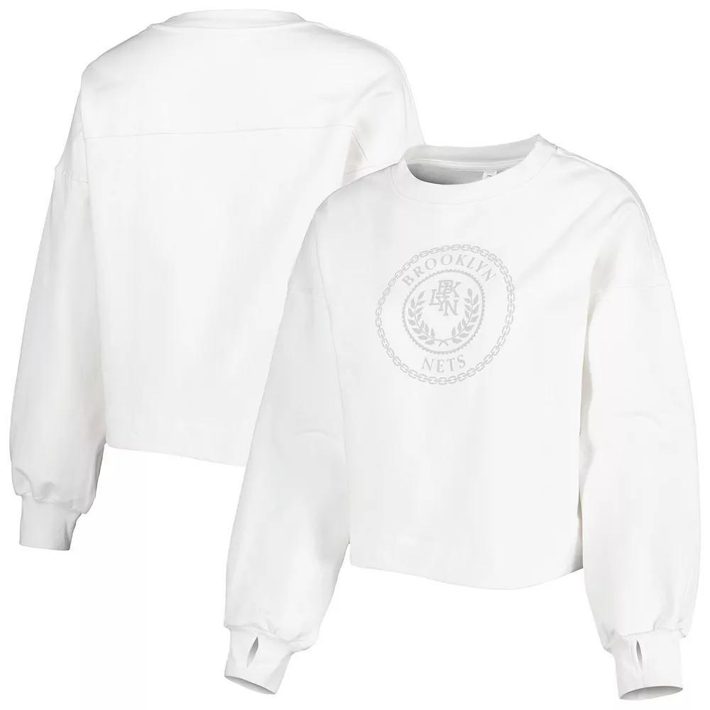 Women's Lusso White Brooklyn Nets Lola Ball and Chain Pullover Sweatshirt, Size: Large Product Image