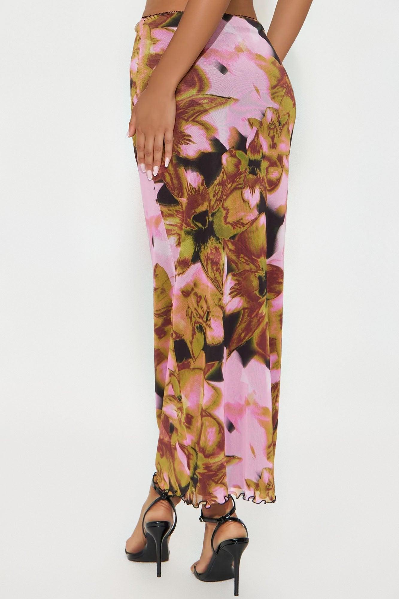 Work Of Art Abstract Mesh Maxi  Skirt - Purple/combo Product Image